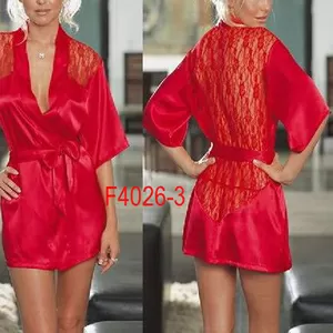 Красный халат с кружевным вырезом на спине F4026-3-один размер -3500тг
